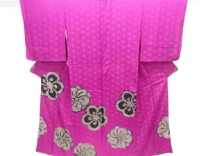 大正ロマン　紋錦紗　絞り枝梅模様刺繍着物